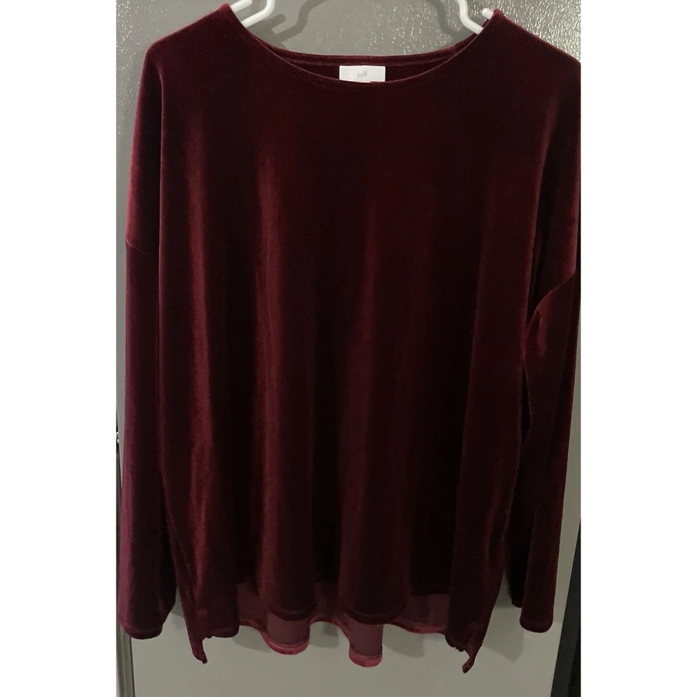 J.‎ Jill Women's XL Blouse Pinot Burgundy Crushed Velvet Top Blouse Party